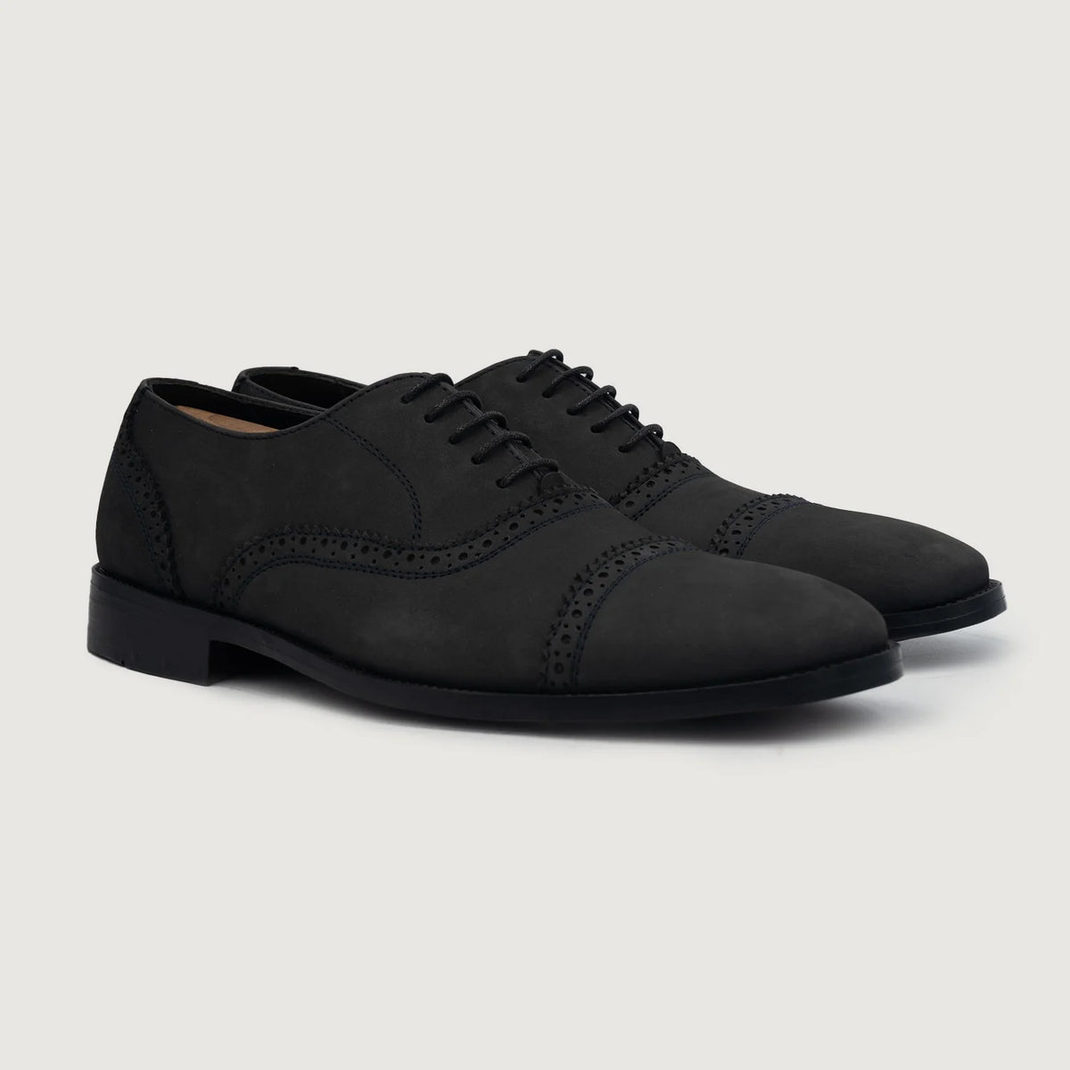 Grisson Brogues Oxford Noir Nubuck Chaussures en cuir pour Homme For Men en cuir de vachette noir véritable - Vue de profil | Acheter en ligne
