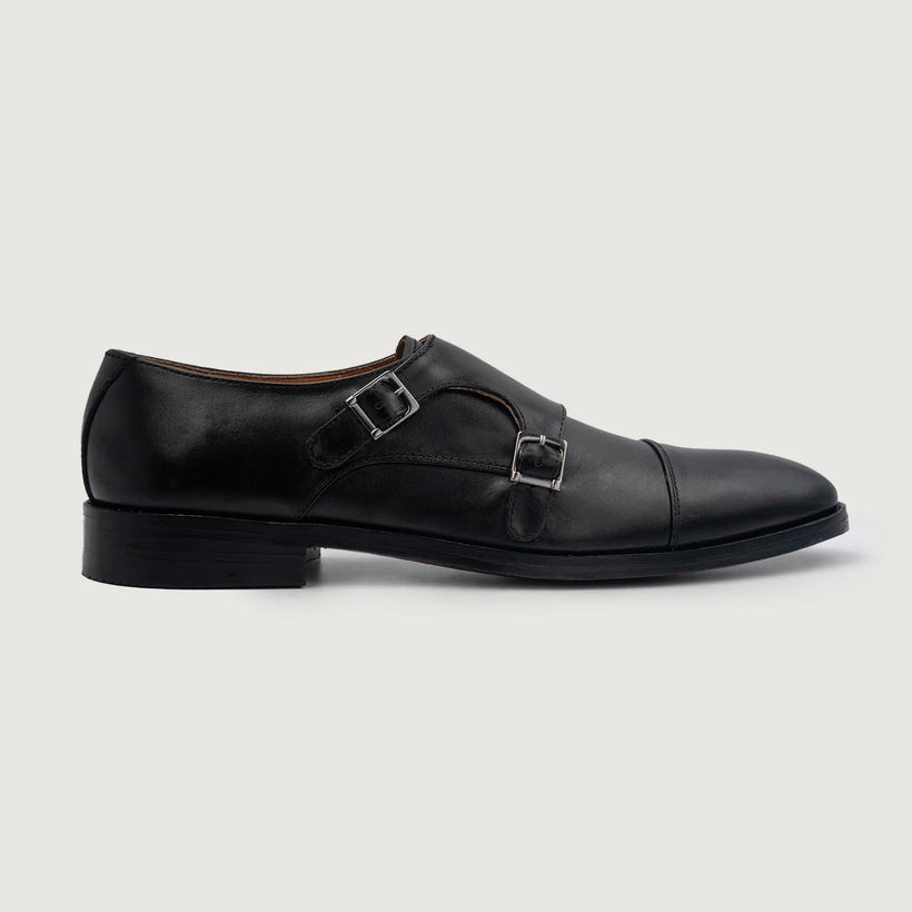 Boston Double Monk Strap Noir Leather Shoes pour Homme