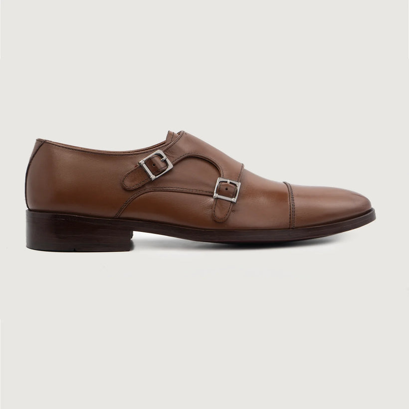 Boston Double Monk Strap Marron Leather Shoes pour Homme