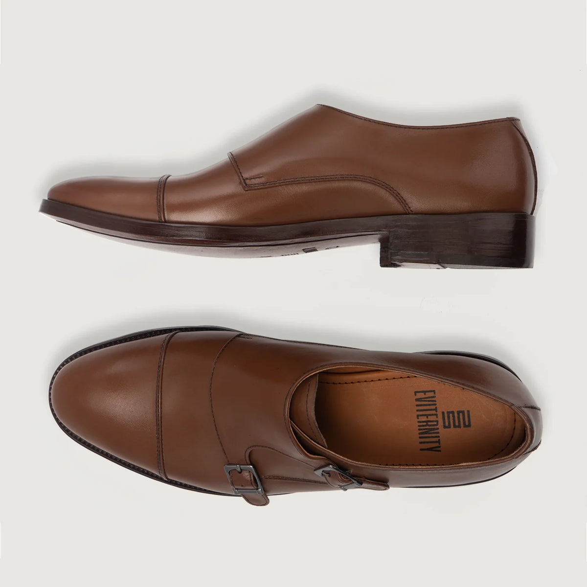 High-Traction Rubber Outsole & Lug Tread Pattern on Boston Chaussures à double boucle Marron Chaussures en cuir For Men