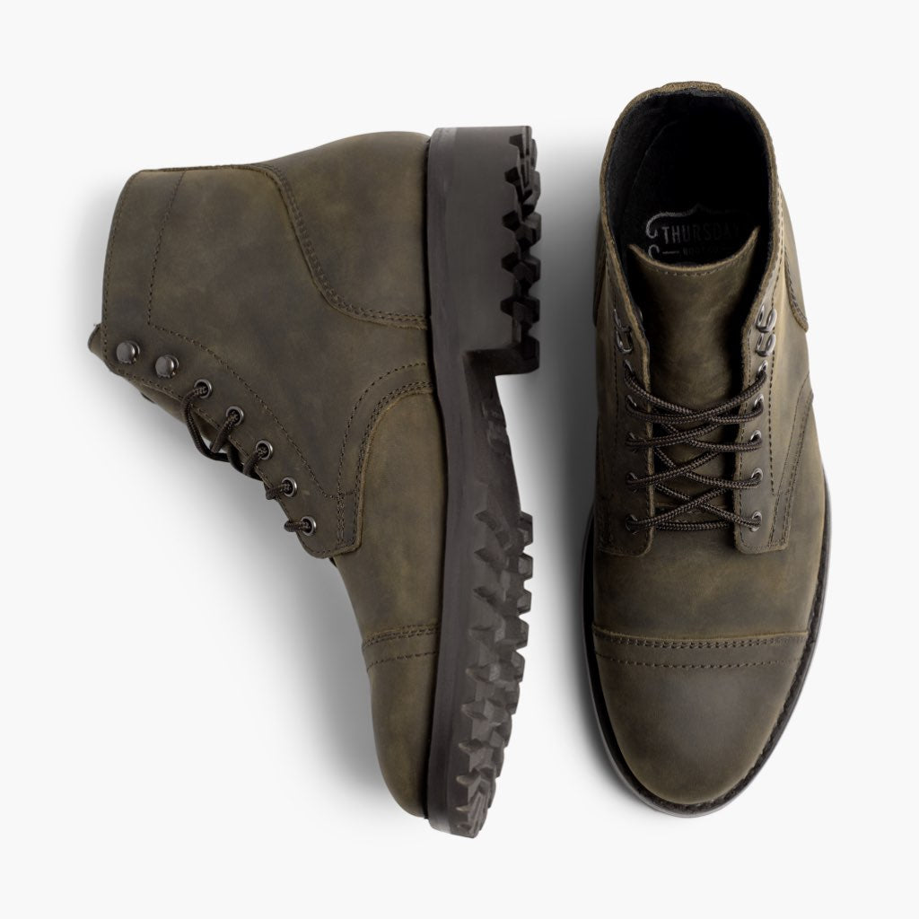 Captain StormKing® Olive Foncée Mat Bottines en cuir pour Homme - Contrefort de talon renforcé & surpiqûres doubles de précision