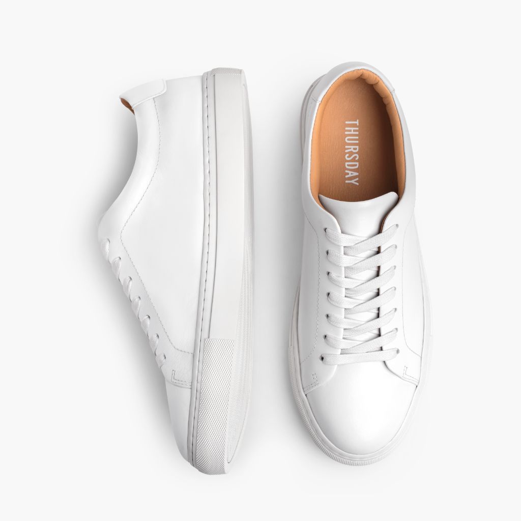 Encore Blanc Baskets en cuir pour Homme - Contrefort de talon renforcé & surpiqûres doubles de précision