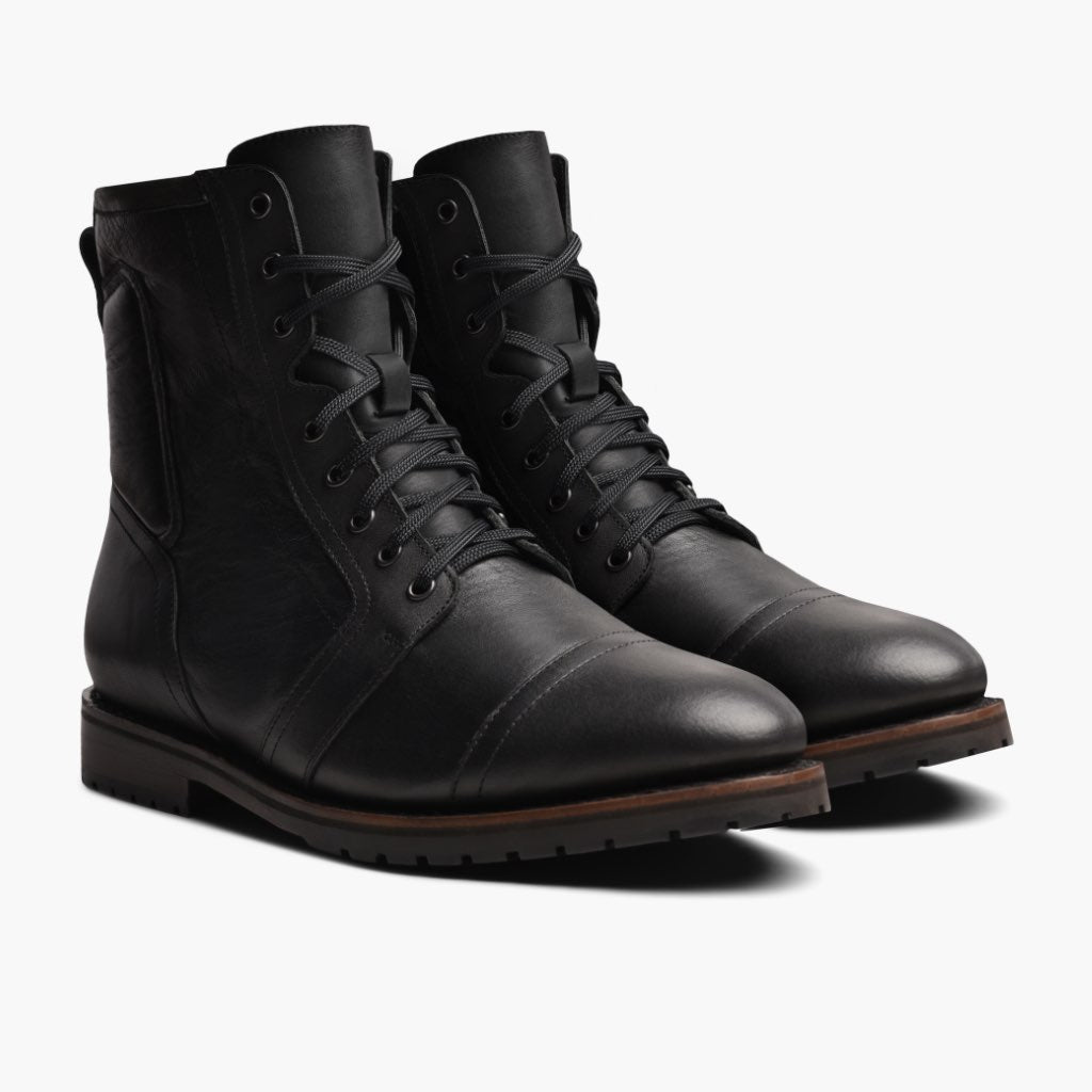 Casa Moto Noir Bottines en cuir pour Homme en cuir de vachette noir véritable - Vue de face & silhouette ajustée | Acheter en ligne
