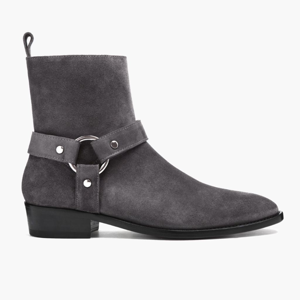 Grey Goatskin Suede Leather Boots - Montage cousu Goodyear & détail de l'embout avant
