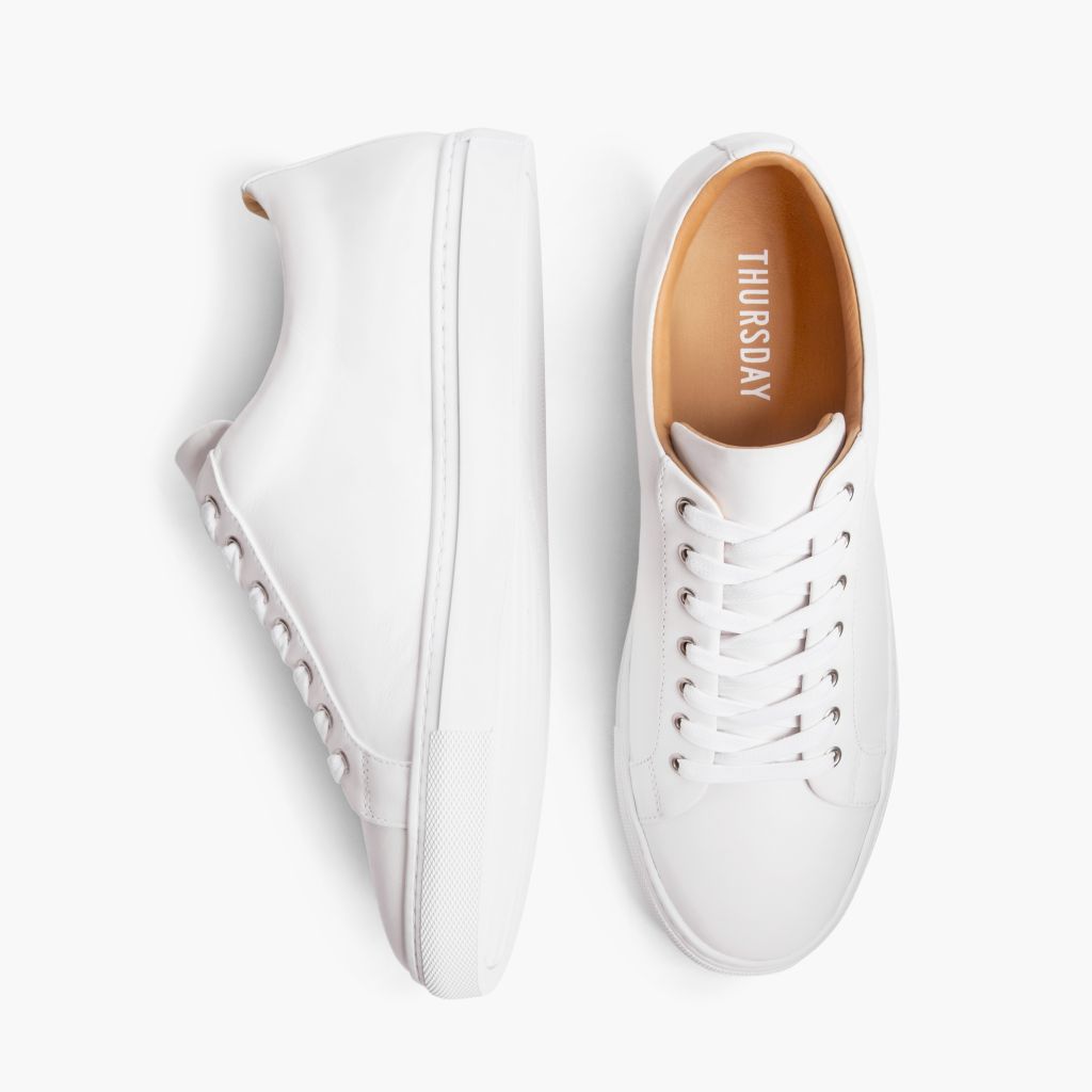 Premier Low Top Blanc Baskets en cuir pour Homme For Men - Contrefort de talon renforcé & surpiqûres doubles de précision