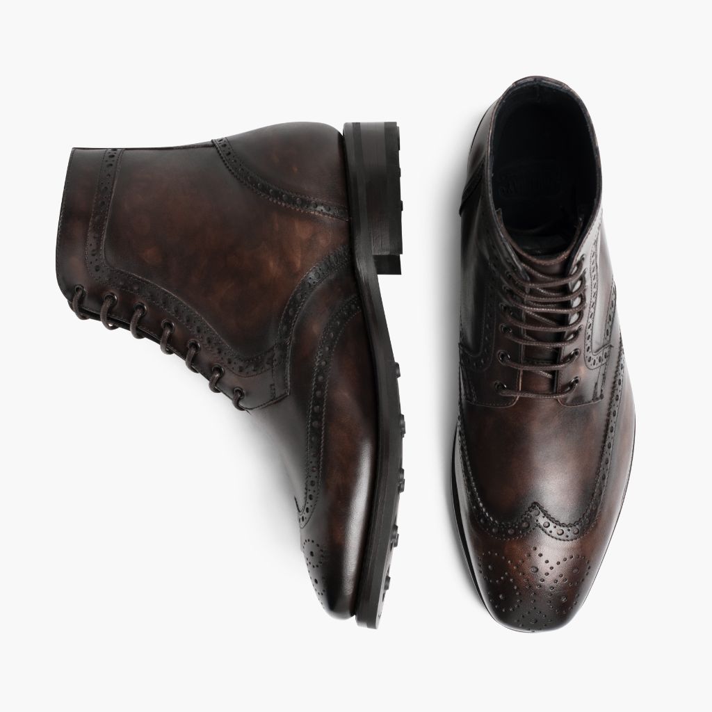 Wingtip Dark Oak Bottines en cuir pour Homme For Men - Contrefort de talon renforcé & surpiqûres doubles de précision