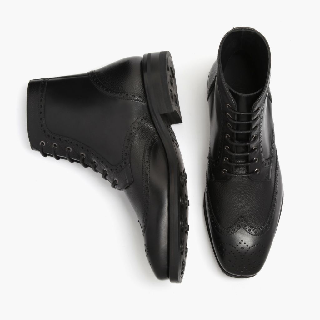 Wingtip Noir Bottines en cuir pour Homme For Men - Contrefort de talon renforcé & surpiqûres doubles de précision