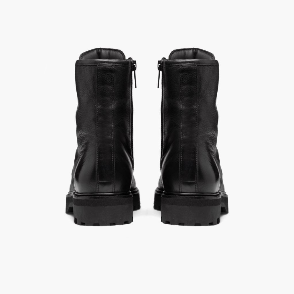 Combat Noir Bottines en cuir pour Femme - Contrefort de talon renforcé & surpiqûres doubles de précision