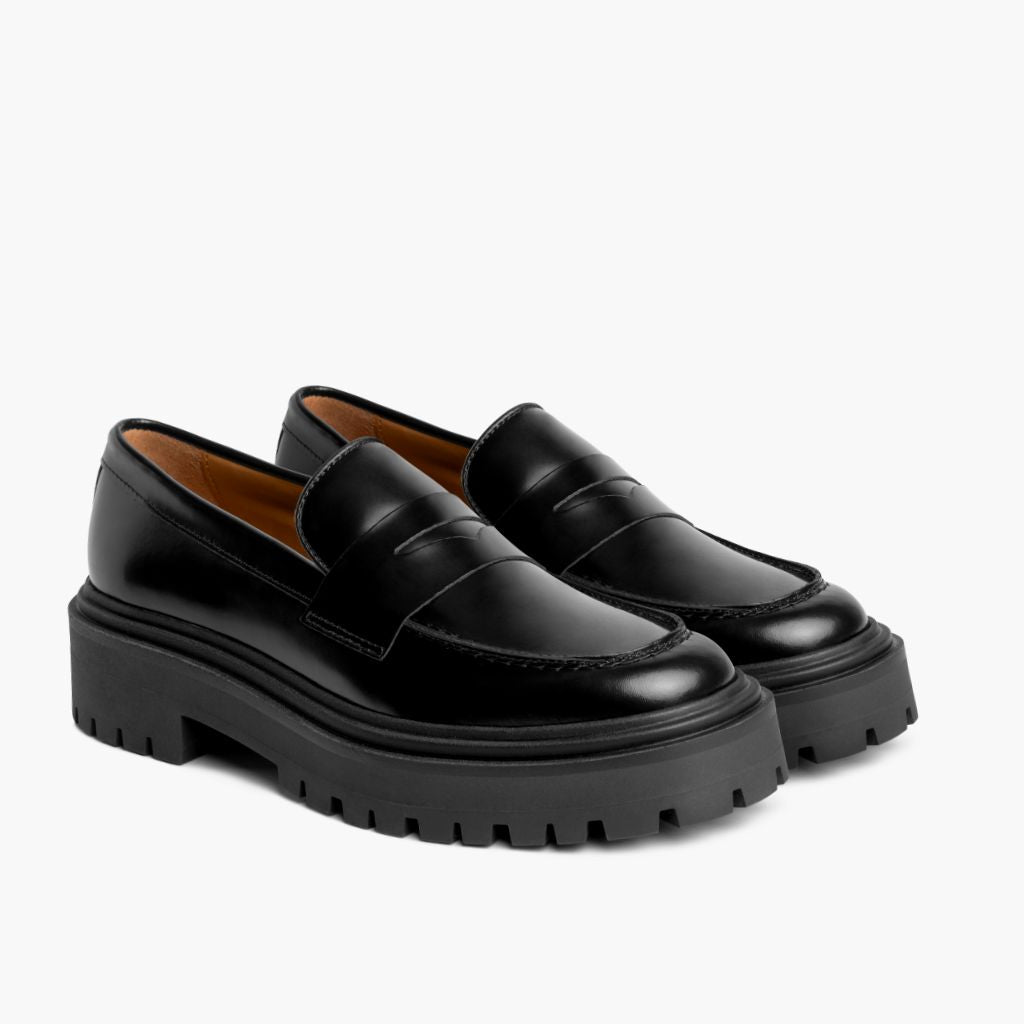 Penny Platform Noir Mocassins en cuir pour Femme en cuir de vachette noir véritable - Vue de profil | Acheter en ligne