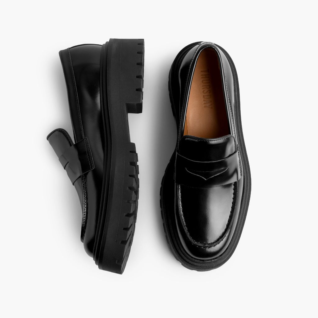 Penny Platform Noir Mocassins en cuir pour Femme - Contrefort de talon renforcé & surpiqûres doubles de précision