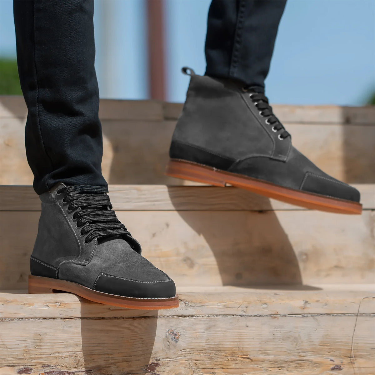 Carnell Bottines Moc Toe en daim gris pour Homme - Contrefort de talon renforcé & surpiqûres doubles de précision