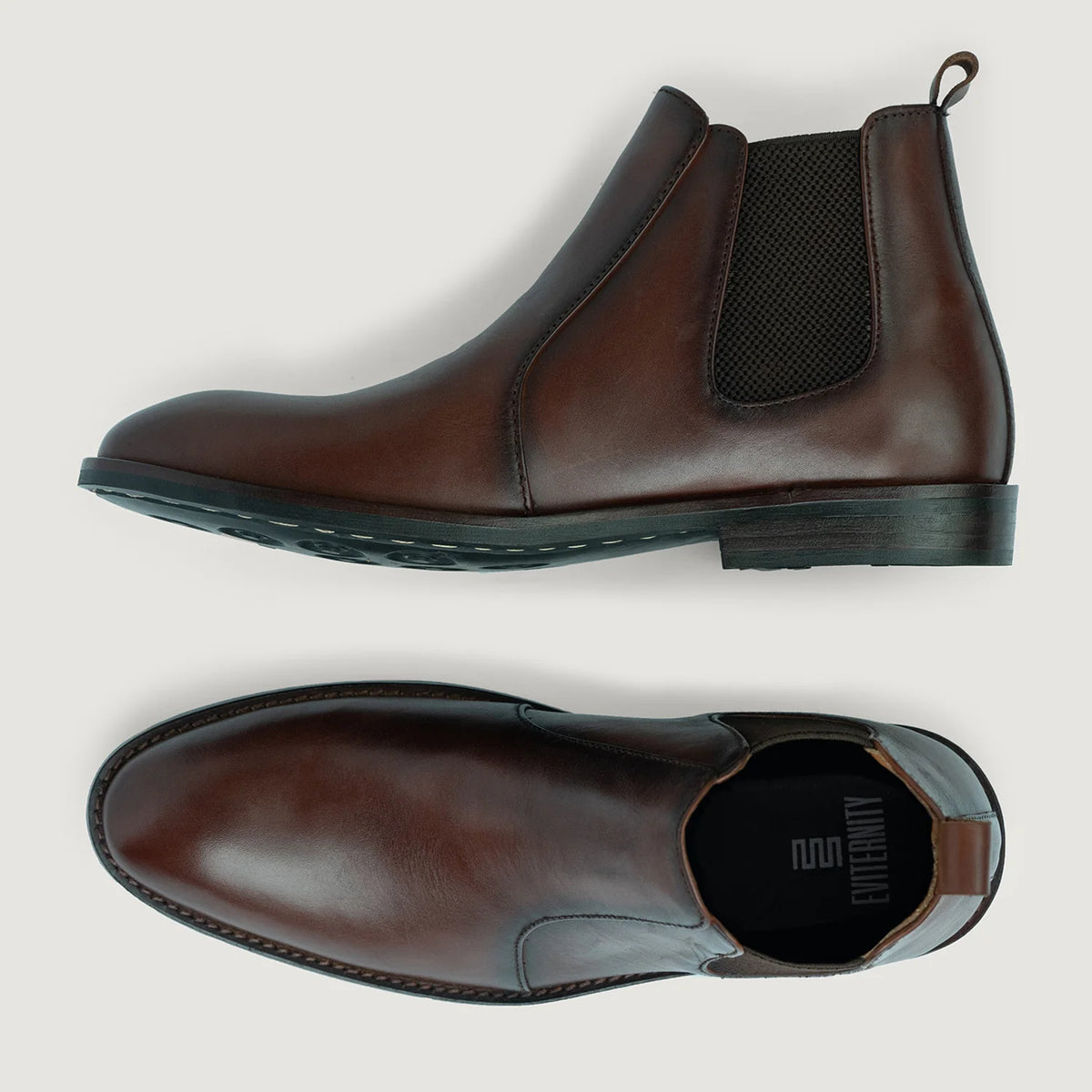 Clarkson Chelsea Brown Burnished Leather Boots StudGuard For Men - Contrefort de talon renforcé & surpiqûres doubles de précision
