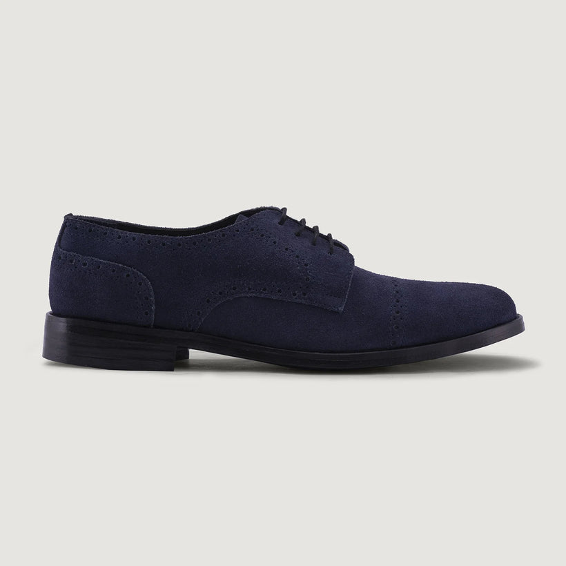 Dirk Brogues Derby Bleu Suede Leather Shoes - StudGuard pour Homme