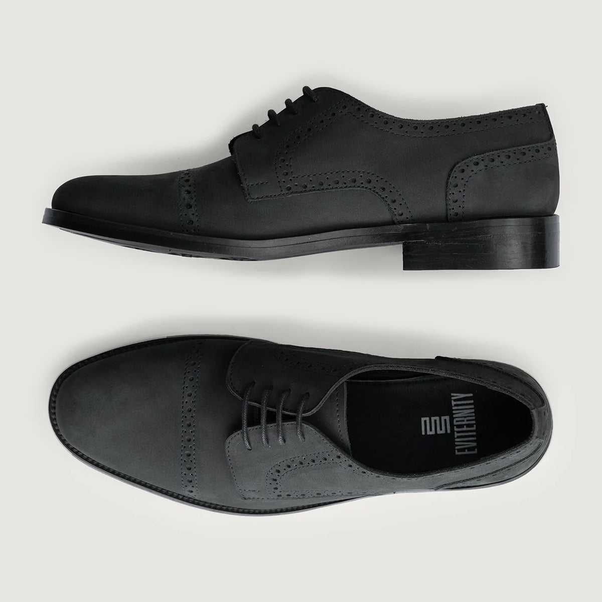 Dirk Brogues Derby Matte Black Nubuck Leather Shoes StudGuard For Men - Contrefort de talon renforcé & surpiqûres doubles de précision