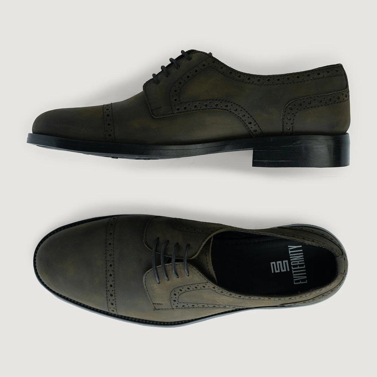 Dirk Brogues Derby Olive Oil Pullup Leather Shoes StudGuard For Men - Contrefort de talon renforcé & surpiqûres doubles de précision