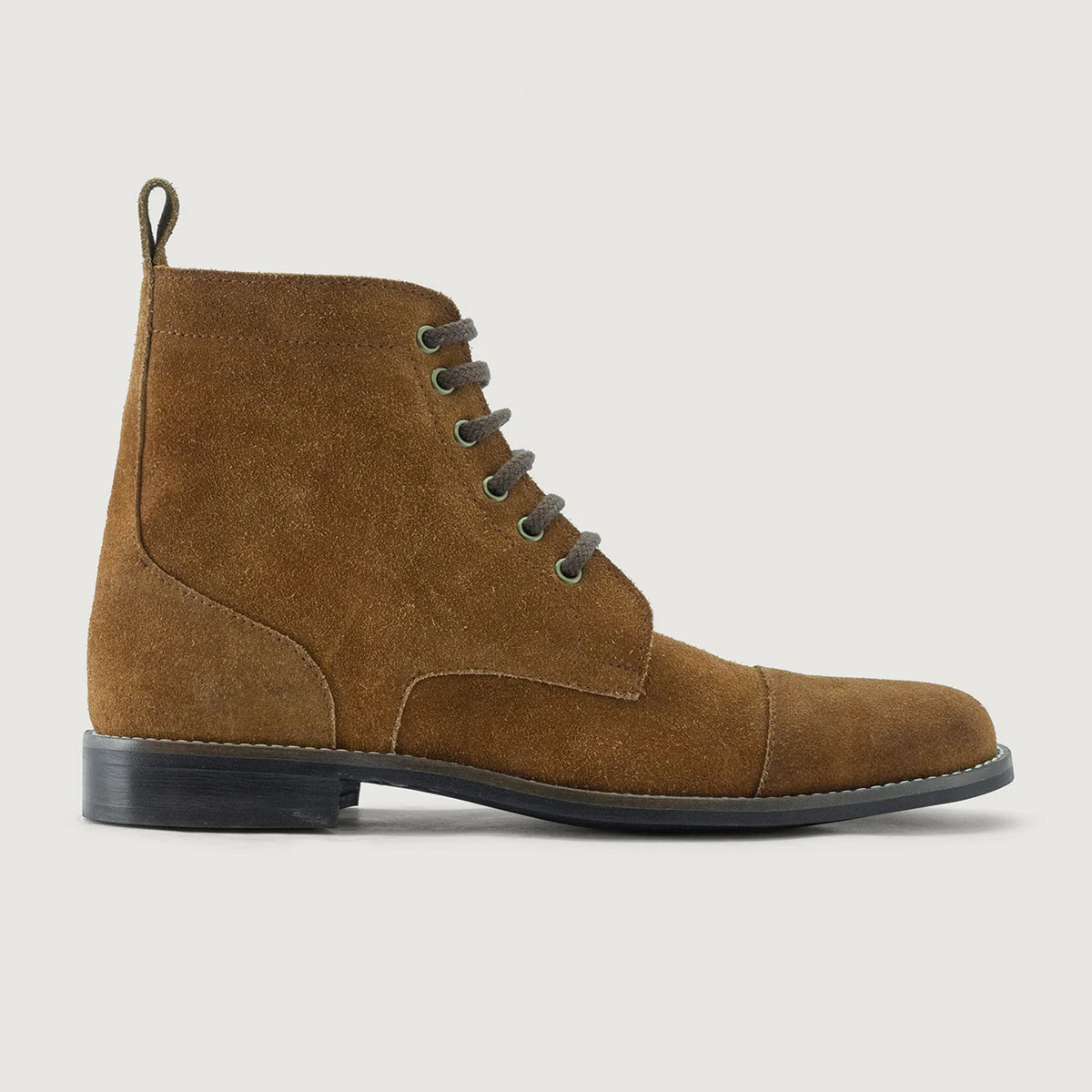 Brown Goatskin Suede Leather Boots - Montage cousu Goodyear & détail de l'embout avant