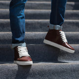 High-Traction Rubber Outsole & Lug Tread Pattern on Marty High Top Maroon Leather Sneakers