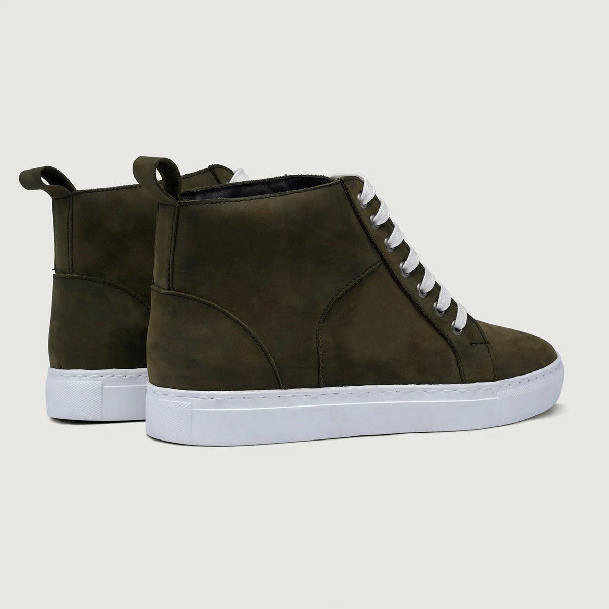 Marty High Top Olive Pullup Baskets en cuir pour Homme For Men - Contrefort de talon renforcé & surpiqûres doubles de précision