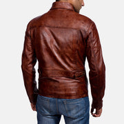 Vue détaillée of Shirt &amp; Zipper Hardware on Men's Abstract Bordeaux Veste en Cuir pour Homme