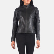 Black Sheepskin Leather Biker Jacket - Vue de dos avec coupe ajustée aux épaules &amp; ourlet soigné
