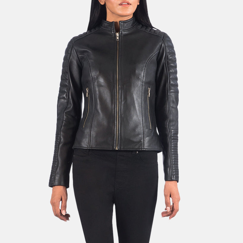 Adalyn Matelassé Noir Veste Motard en Cuir pour Femme