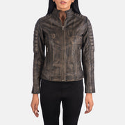 
Vue détaillée of Band & Zipper Hardware on Adalyn Matelassé Marron Vieilli Veste Motard en Cuir pour Femme