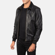 Black Sheepskin Leather Bomber Jacket - Vue de dos avec coupe ajustée aux épaules &amp; ourlet soigné