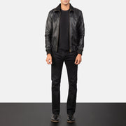 Men's Air Rolf Noir Blouson Bomber en Cuir pour Homme - Vue de profil avec coupe de manche ergonomique