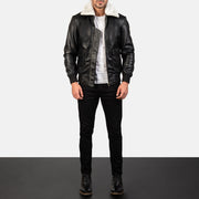 
Airin G-1 Black & White Leather Bomber Jacket - Vue de profil mettant en valeur la coupe de manche ergonomique