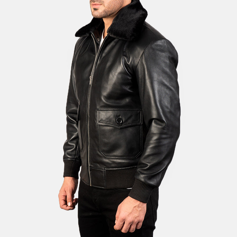 Airin G-1 Noir Blouson Bomber en Cuir pour Homme
