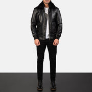Men's Airin G-1 Noir Blouson Bomber en Cuir pour Homme - Vue de profil avec coupe de manche ergonomique