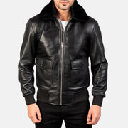 Vue détaillée of Shirt with Removable Fur &amp; Zipper Hardware on Men's Airin G-1 Noir Blouson Bomber en Cuir pour Homme