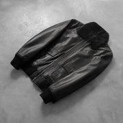 Rib Knit &amp; Hem Craftsmanship Construction Detail on Men's Airin G-1 Noir Blouson Bomber en Cuir pour Homme