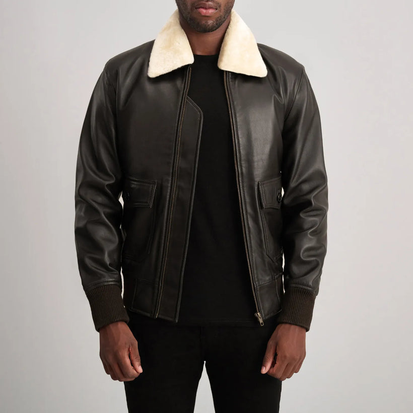 Airin G-1 Marron & Cream Blouson Bomber en Cuir pour Homme