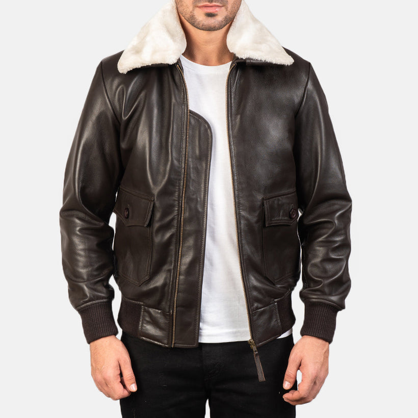 Airin G-1 Marron Blouson Bomber en Cuir pour Homme