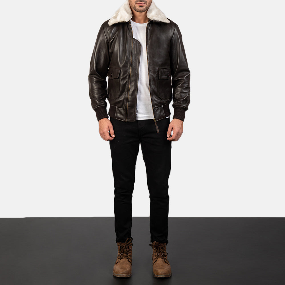 Men's Airin G-1 Marron Blouson Bomber en Cuir pour Homme - Vue de profil avec coupe de manche ergonomique