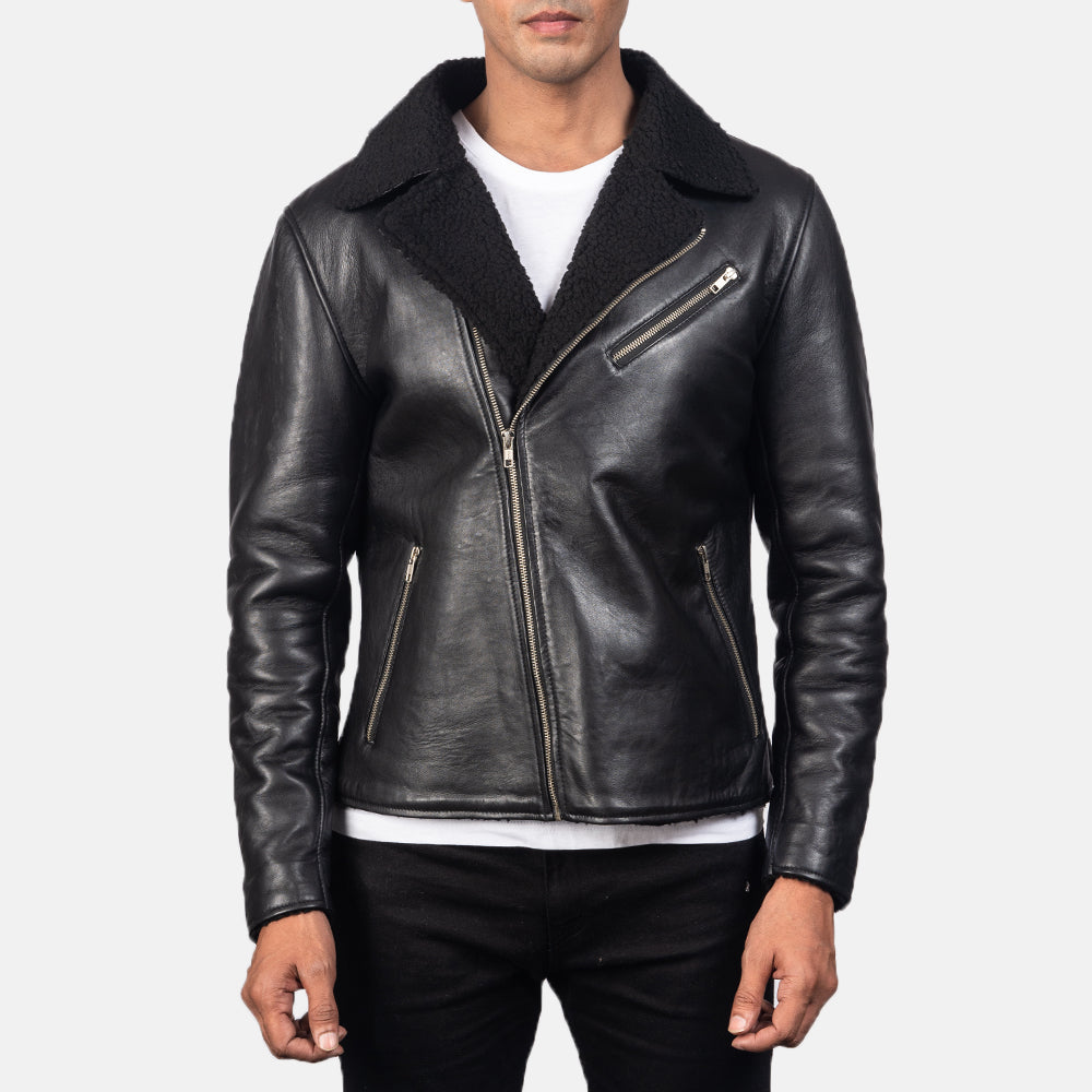 
Alberto Shearling Noir Veste en Cuir pour Homme - Vue de profil mettant en valeur la coupe de manche ergonomique
