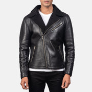 
Alberto Shearling Noir Veste en Cuir pour Homme - Vue de profil mettant en valeur la coupe de manche ergonomique