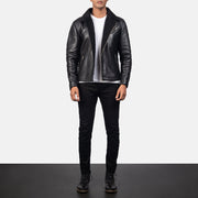 
Vue détaillée of Notch & Zipper Hardware on Alberto Shearling Noir Veste en Cuir pour Homme