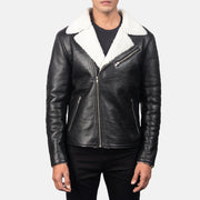 
Alberto Blanc Shearling Noir Veste en Cuir pour Homme - Vue de profil mettant en valeur la coupe de manche ergonomique