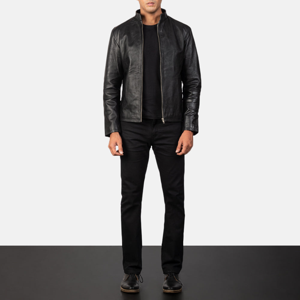 Vue détaillée of Band &amp; Zipper Hardware on Alex Black Leather Biker Jacket