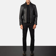 Vue détaillée of Band &amp; Zipper Hardware on Alex Black Leather Biker Jacket