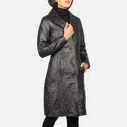 Black Cowhide leather Coat - Vue de dos avec coupe ajustée aux épaules &amp; ourlet soigné