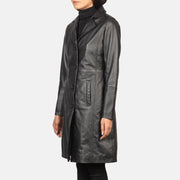 Women's Alexis Noir Single Breasted Manteau en Cuir pour Femme - Vue de profil avec coupe de manche ergonomique