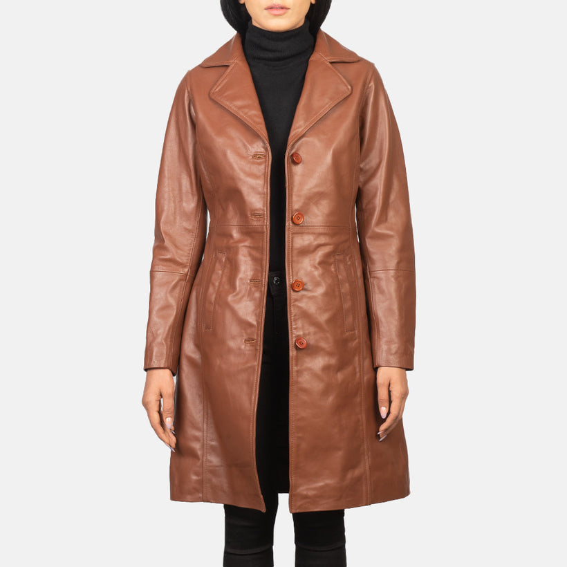Alexis Marron Single Breasted Manteau en Cuir pour Femme