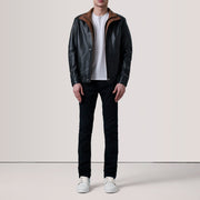Brown Sheepskin Leather Bomber Jacket - Vue de dos avec coupe ajustée aux épaules &amp; ourlet soigné