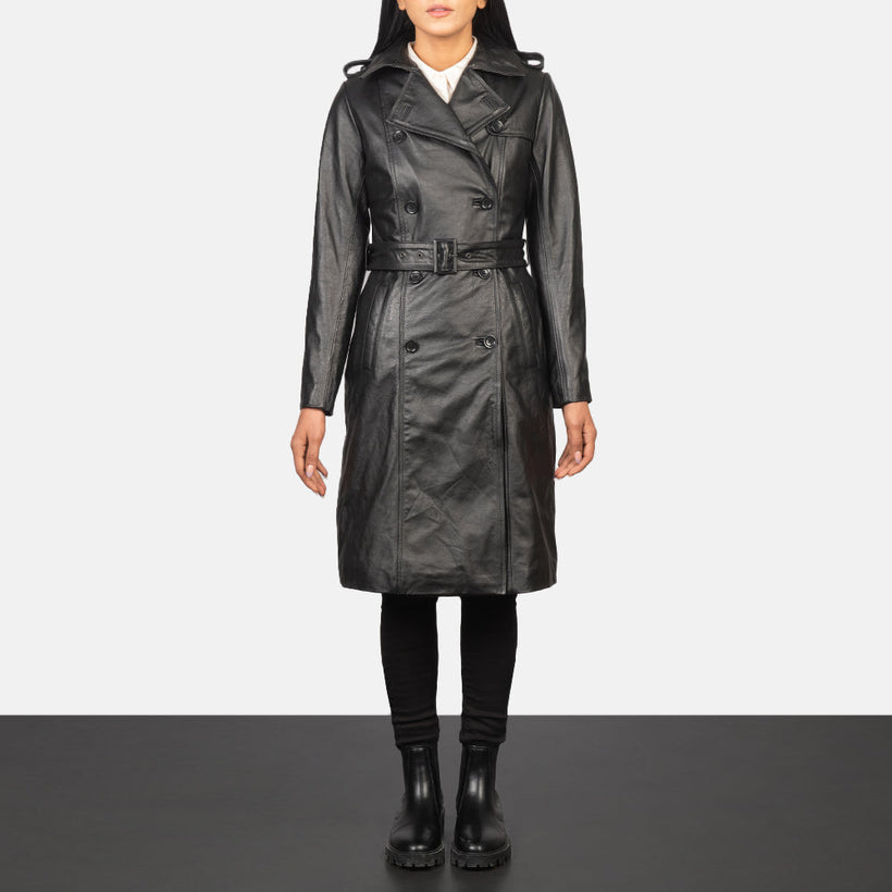 Alice Noir Double-Breasted Manteau en Cuir pour Femme