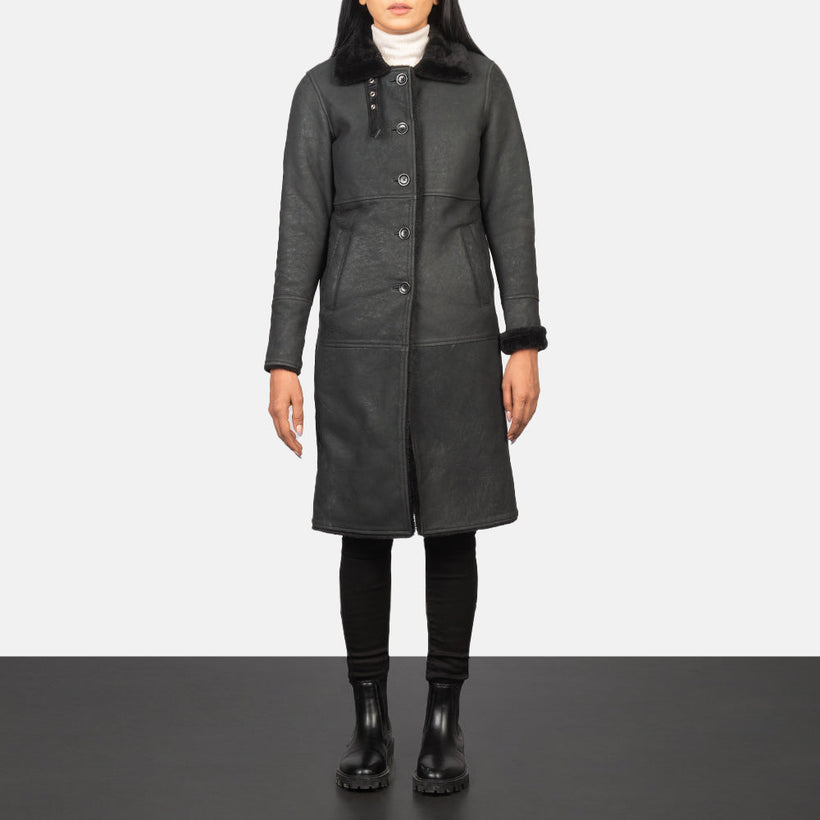 Alina Shearling Noir Manteau en Cuir pour Femme