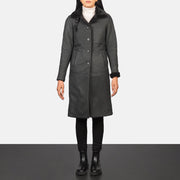 Women's Alina Shearling Noir Manteau en Cuir pour Femme - Vue de profil avec coupe de manche ergonomique