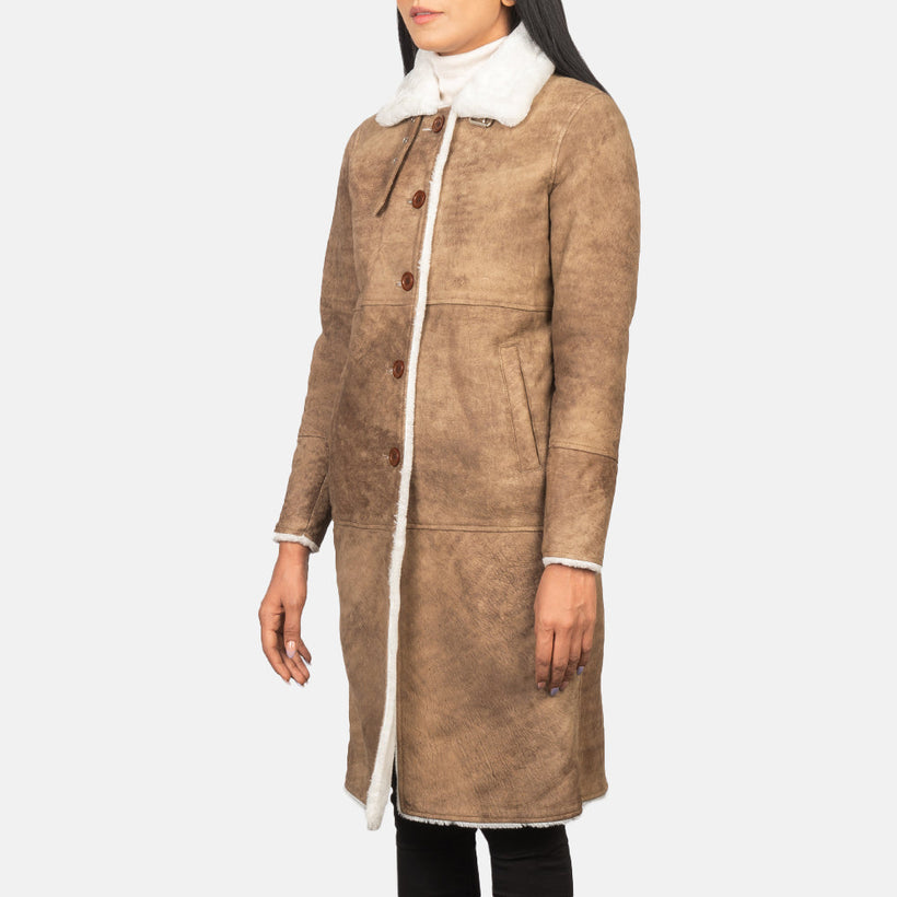 Alina Shearling Marron Manteau en Cuir pour Femme